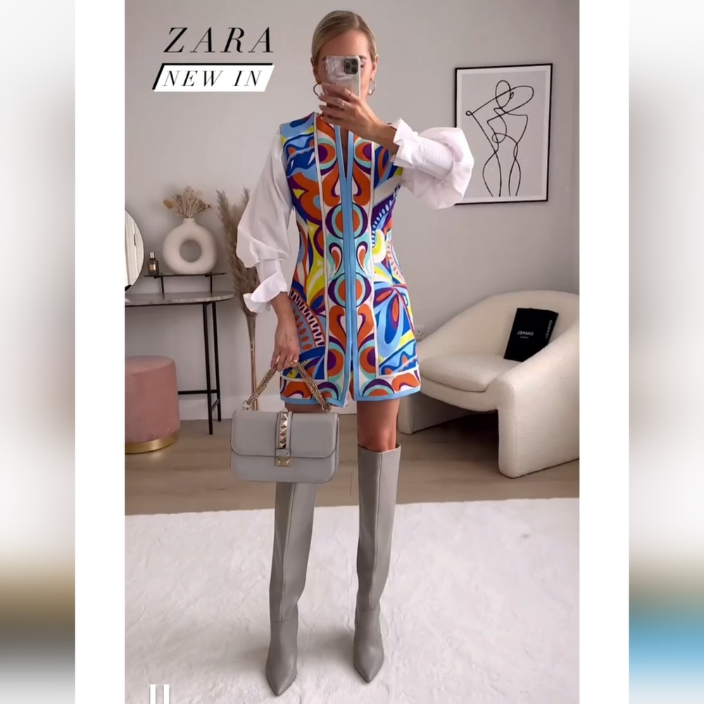 Zara Printed Dress Mini NEW Pucci Vibes Size S - Picture 7 of 16